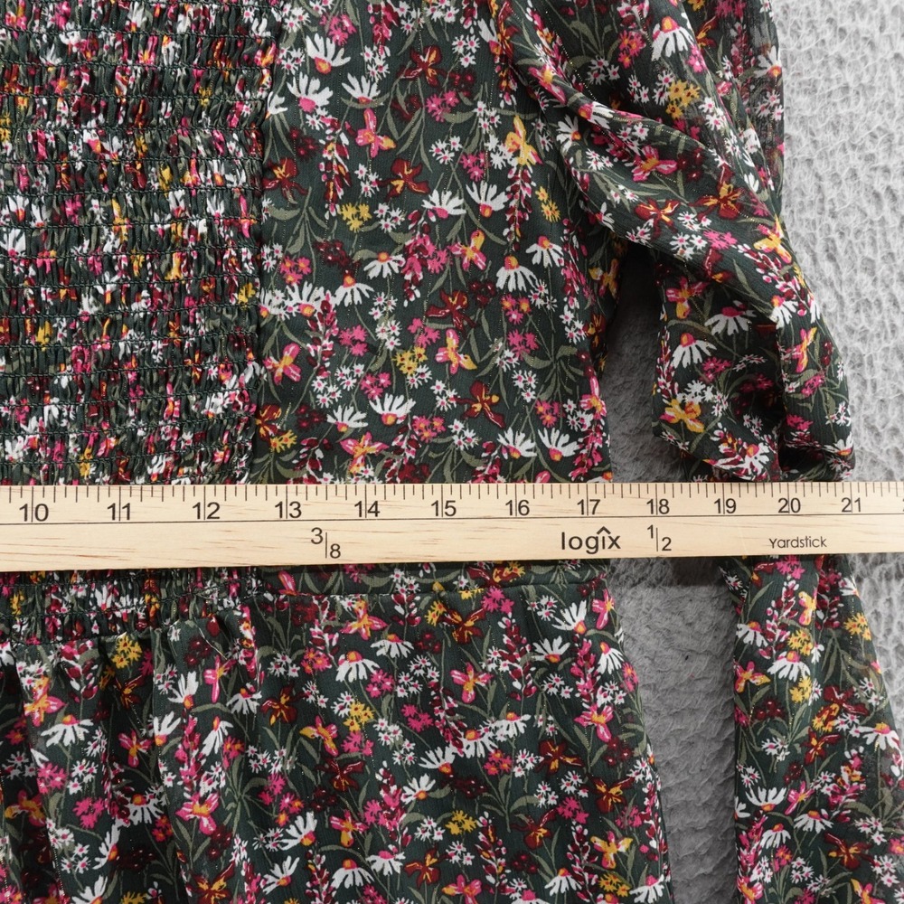 Draper James RSVP Smocked Dress Floral Midi Large Green Pink Metallic Womens - Picture 7 of 15